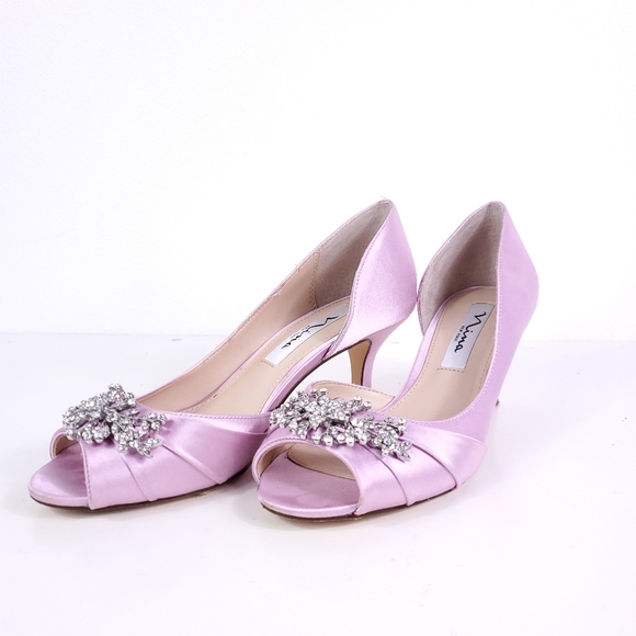 Nina Pink Satin Jeweled Heels - Picture 9 of 9